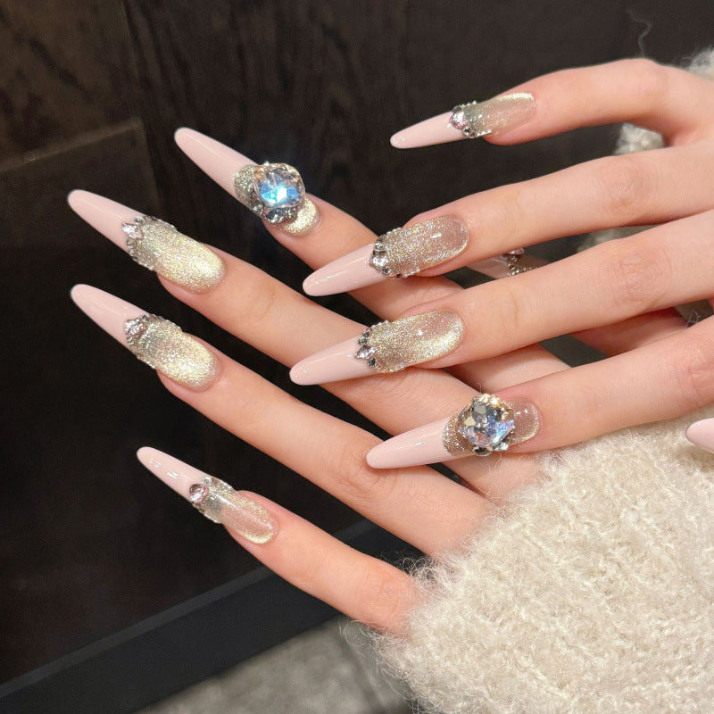 Nails 313-Peachy French Princess Diamonds Nail Art