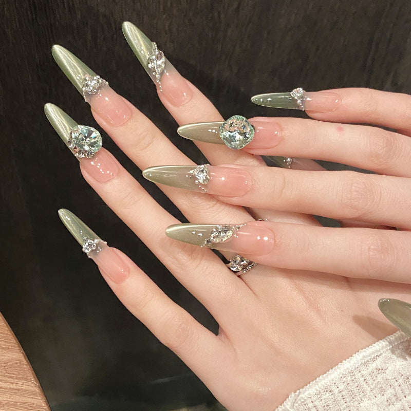 Nails 241-Olive Green Gemstone Mint Green Lake Blue Glitter Nail Art