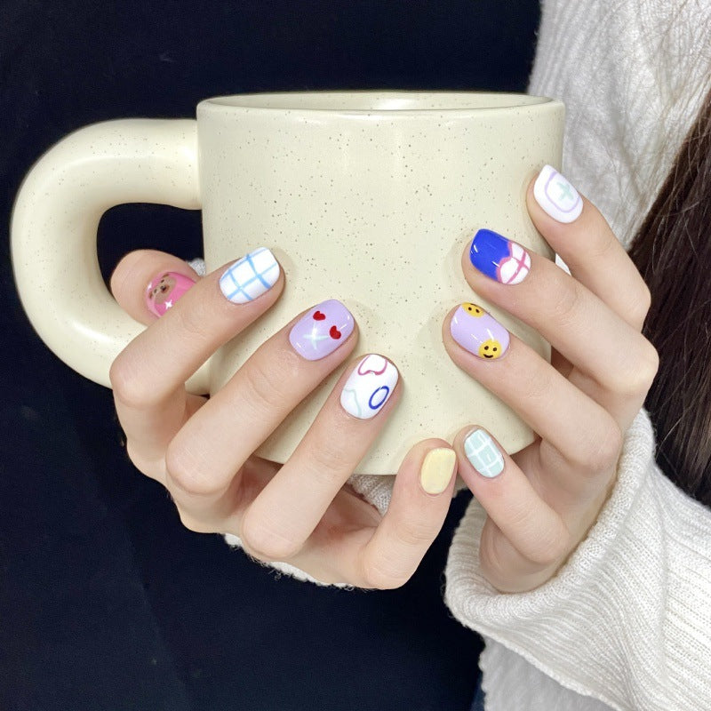 Nails 336-Dopamine Colourful Cartoon Hand Painted Nail Art