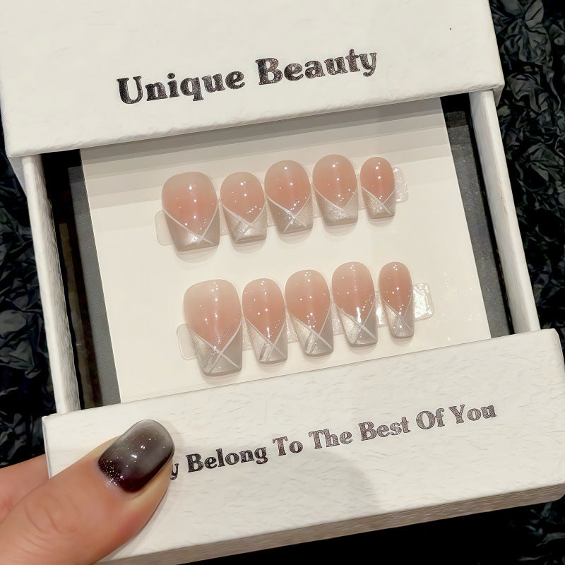 Nails 332-First Love Mood Cat Eye French White Nail Art