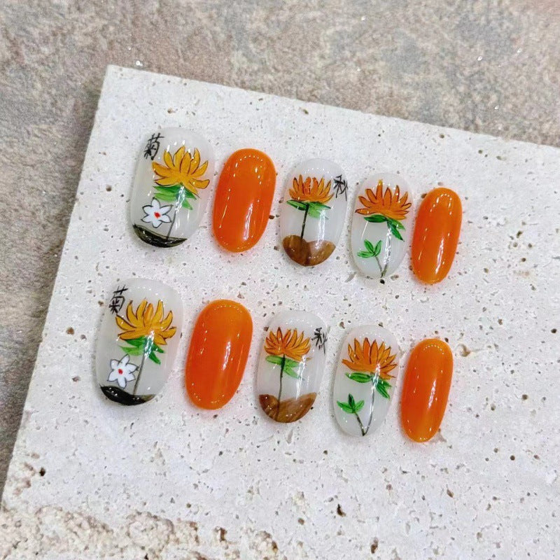 Nails 281-Fresh Wild Chrysanthemum Nail Art