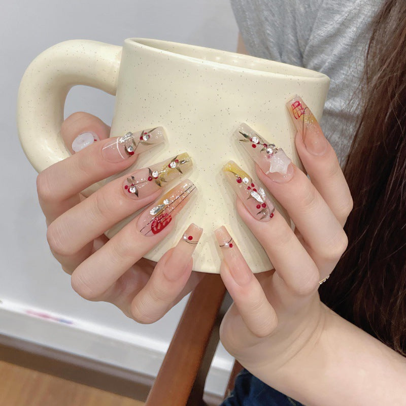 Nails 345-Hand Painted Cherry Nail Art