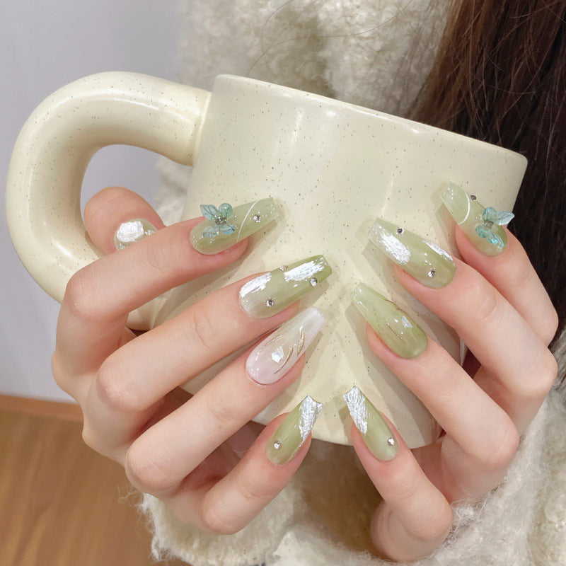 Nails 343-Summer Halo Crystal Butterfly Nail Art