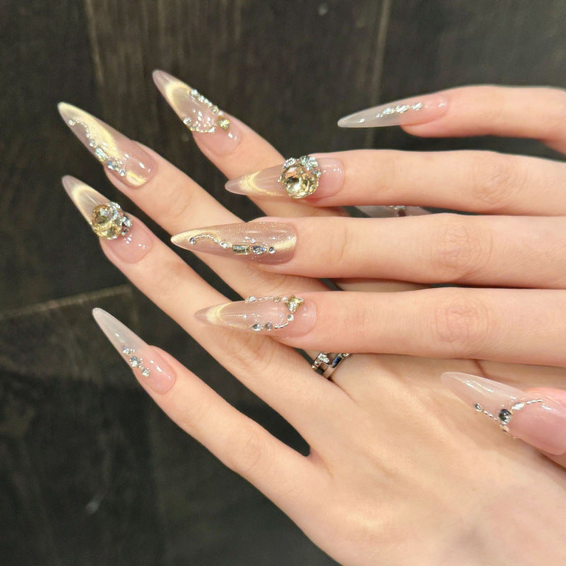 Nails 264-Champagne K9 Diamond Ribbon Nail Art