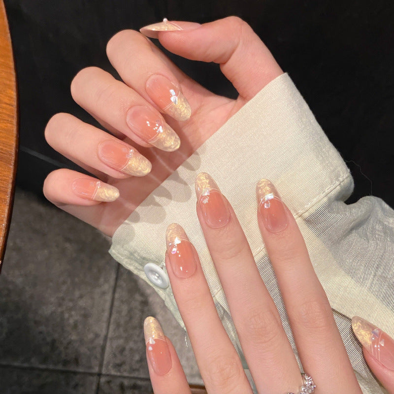 Nails 159-French Nude White Water Gentle Flow Nail Art