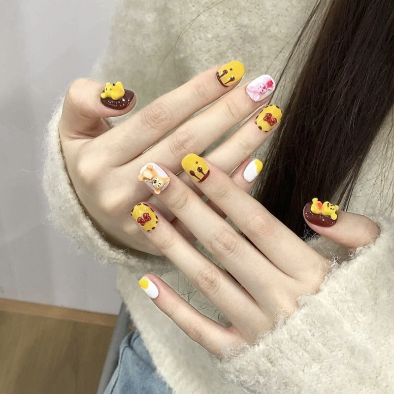 Nails 324-Cute Bear Dopamine Nail Art