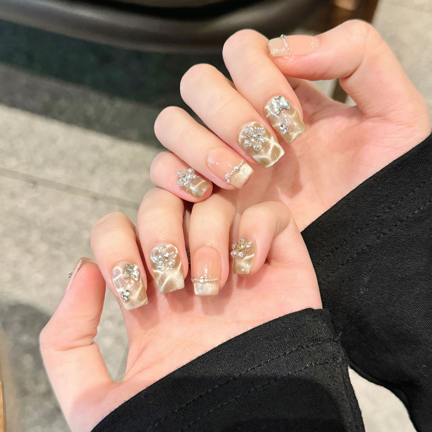 Nails 023-Mermaid Princess Ice Translucent Burst Glitter Nude Spa Manicure