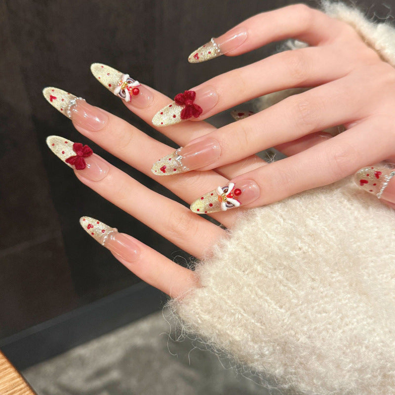 Nails 310-Heartwarming Lion New Year Bow Nail Art