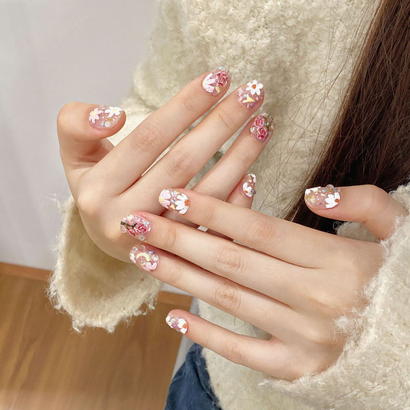 Nails 330-Ice Translucent Summer Flower Nail Art
