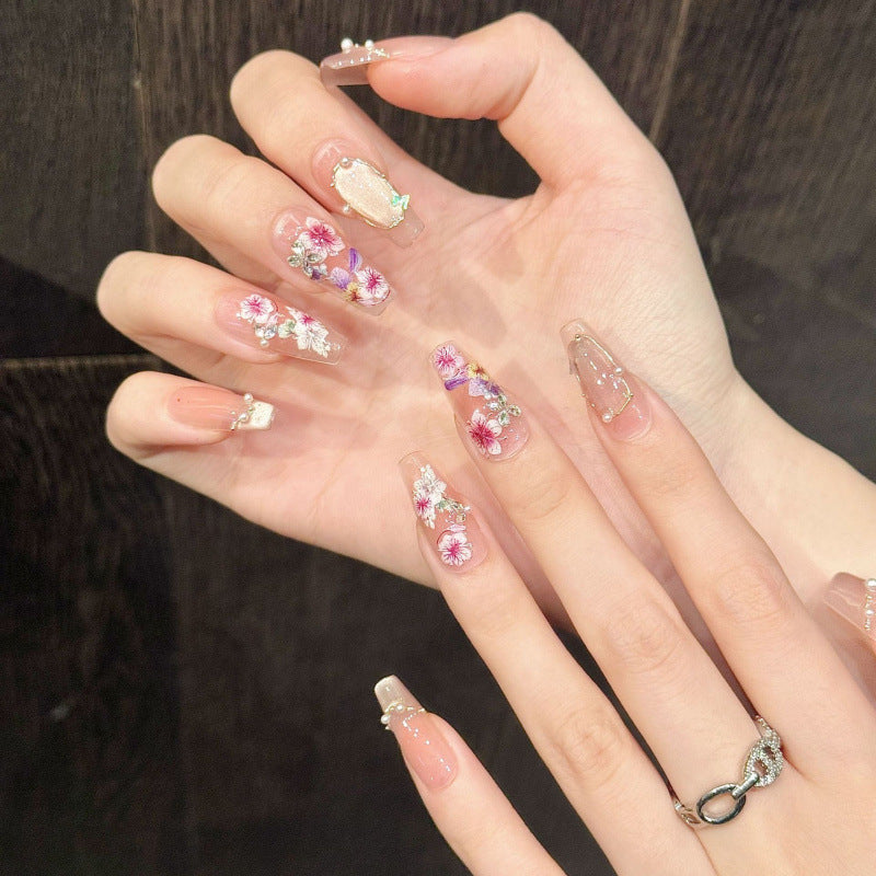 Nails 135-Seine Garden Colourful Petal Flower Crushed Diamond Nail Art