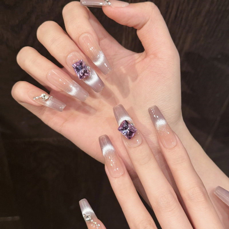 Nails 276-Pale Rose Blush Smile French Cat Eye Manicure