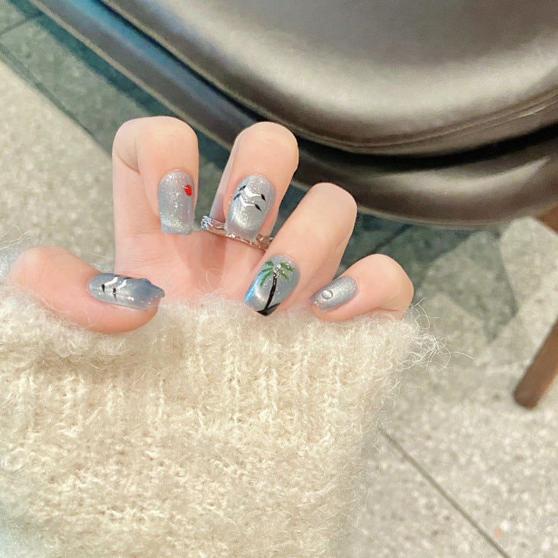 Nails 239-Under the Coconut Tree Blue Coconut Tree Small Fresh Nail Art
