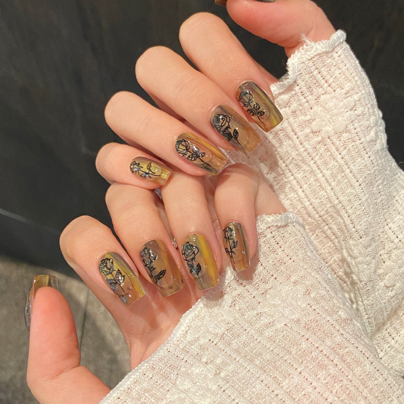 Nails 279-Dried Rose Oil Stippling Nail Art