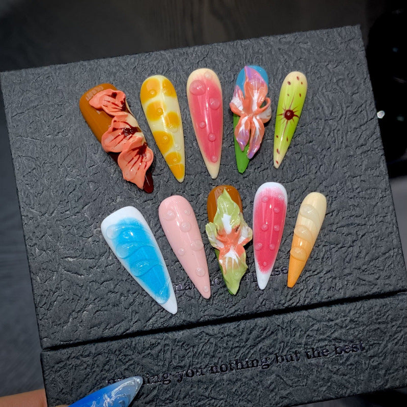 Nails 140-Summer Dopamine Floral Tropical Flower Colourful Nail Art