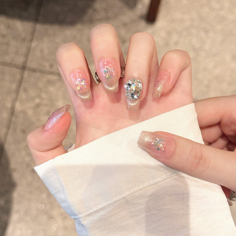 Nails 133-Seine River Genie Crystals Cat's Eye Pop Glitter Manicure