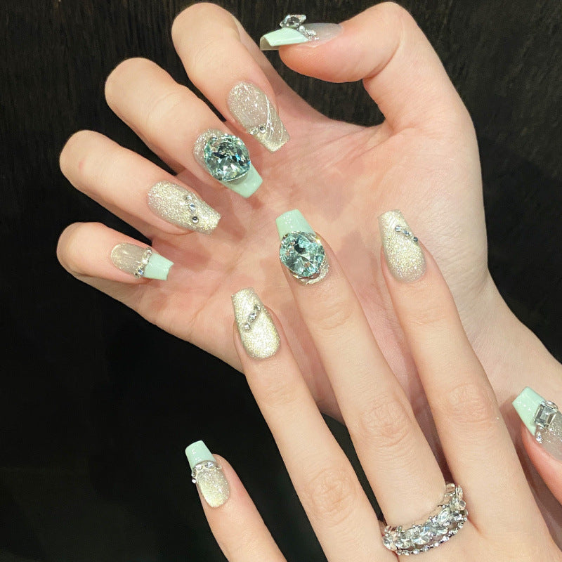 Nails 037-Ice Candy Green Summer Mints Short Nail Art