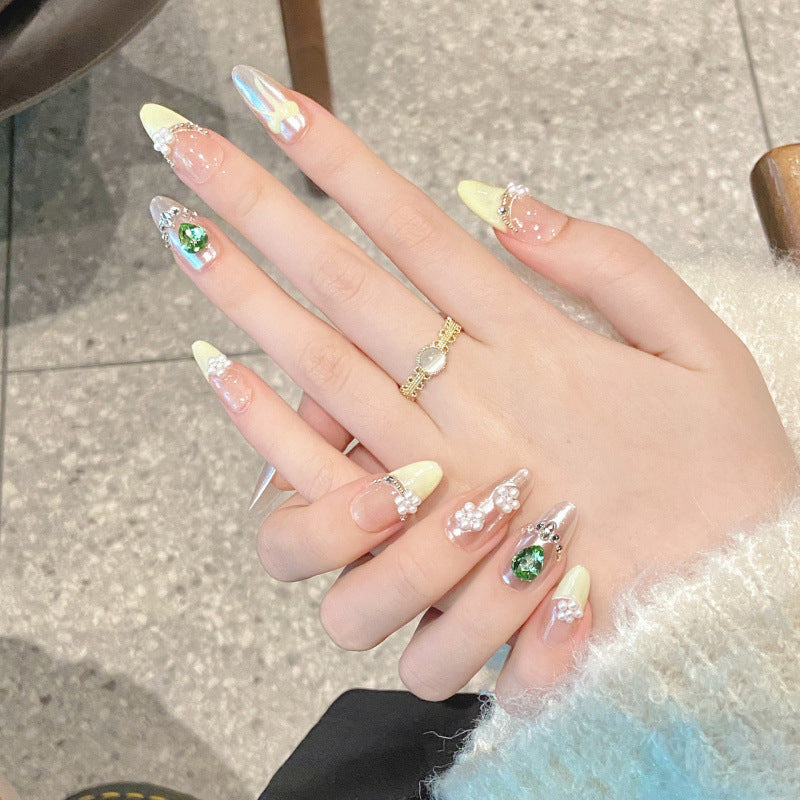Nails 298-Pearl Hand Painted Bow Nail Art