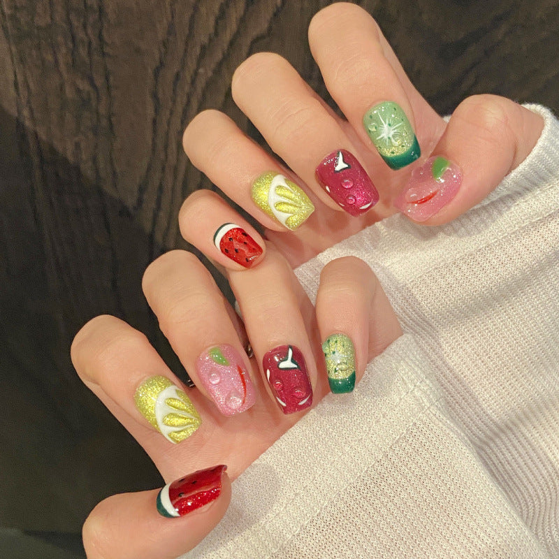 Nails 249-Fruit Party Painted Fruit Cat Eye Sculpted Nail Art