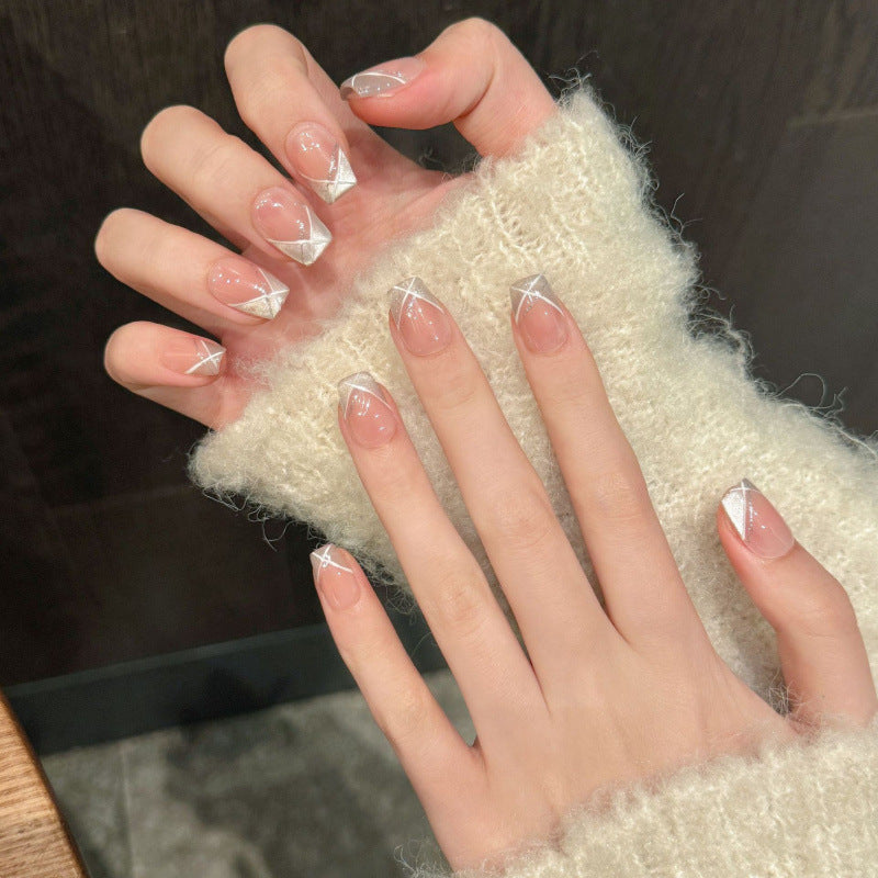 Nails 332-First Love Mood Cat Eye French White Nail Art