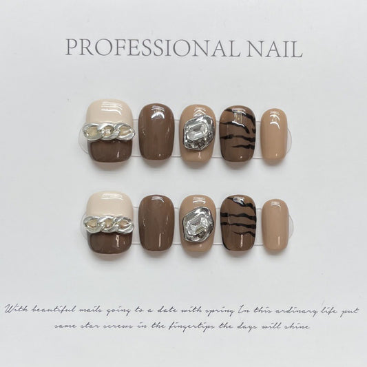 Nails 090-Black Sugar Latte Short Nail Art