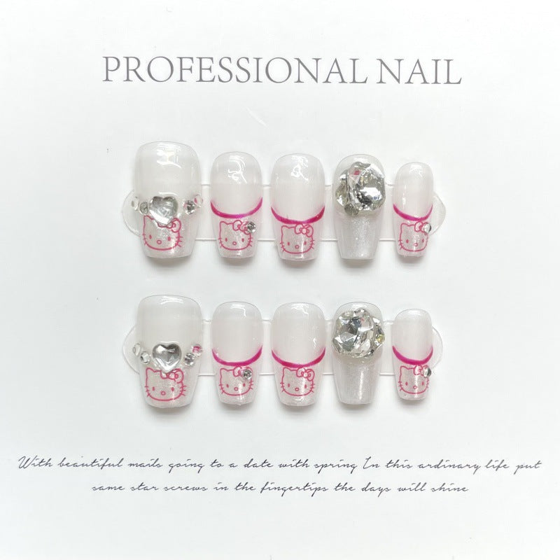 Nails 254-French Cat Pink and White Clash Nail Art