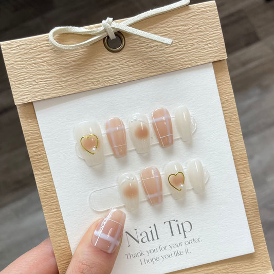 Nails 081-Creamy Sweetheart Iced Tea Nail Art