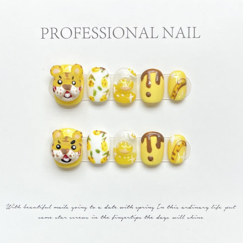 Nails 169-Handmade Stylish Cute Wind Tiger Nail Art