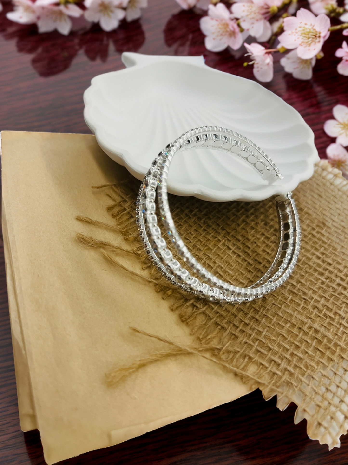 Silver diamond triple layer bracelet