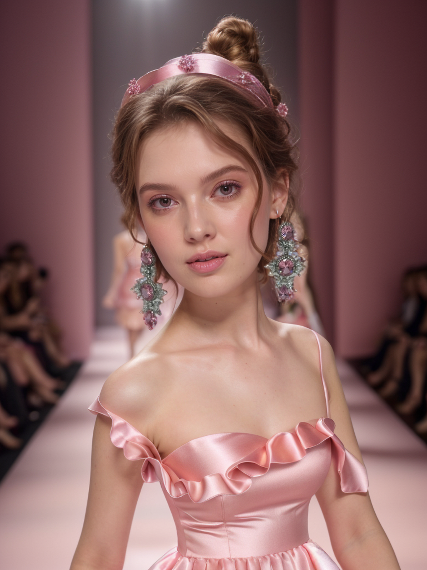 Pink diamond sunflower tassel earrings