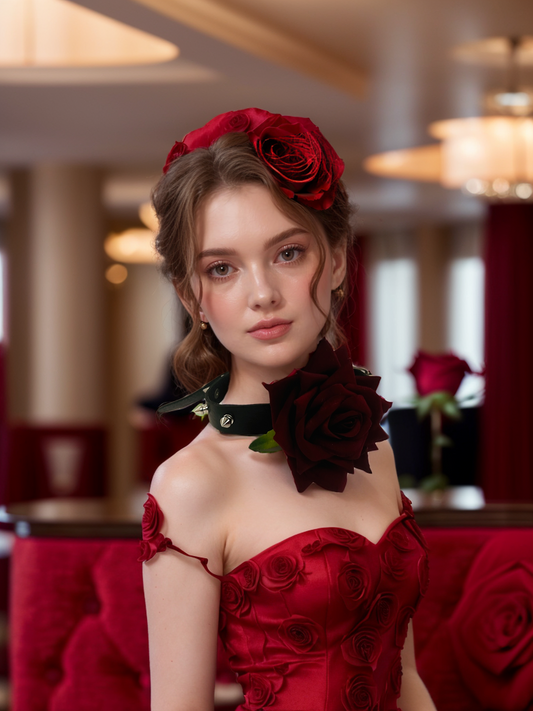 Rose punk leather necklace
