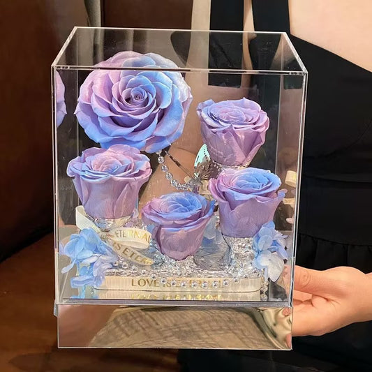 Dreamy Blue-and-Pink Rose Garden 5 Flowers