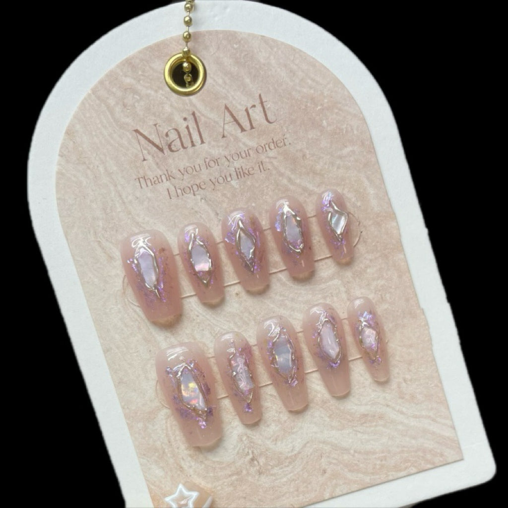 Nails 055-Mermaid girl mother-of-pearl personalised white manicure