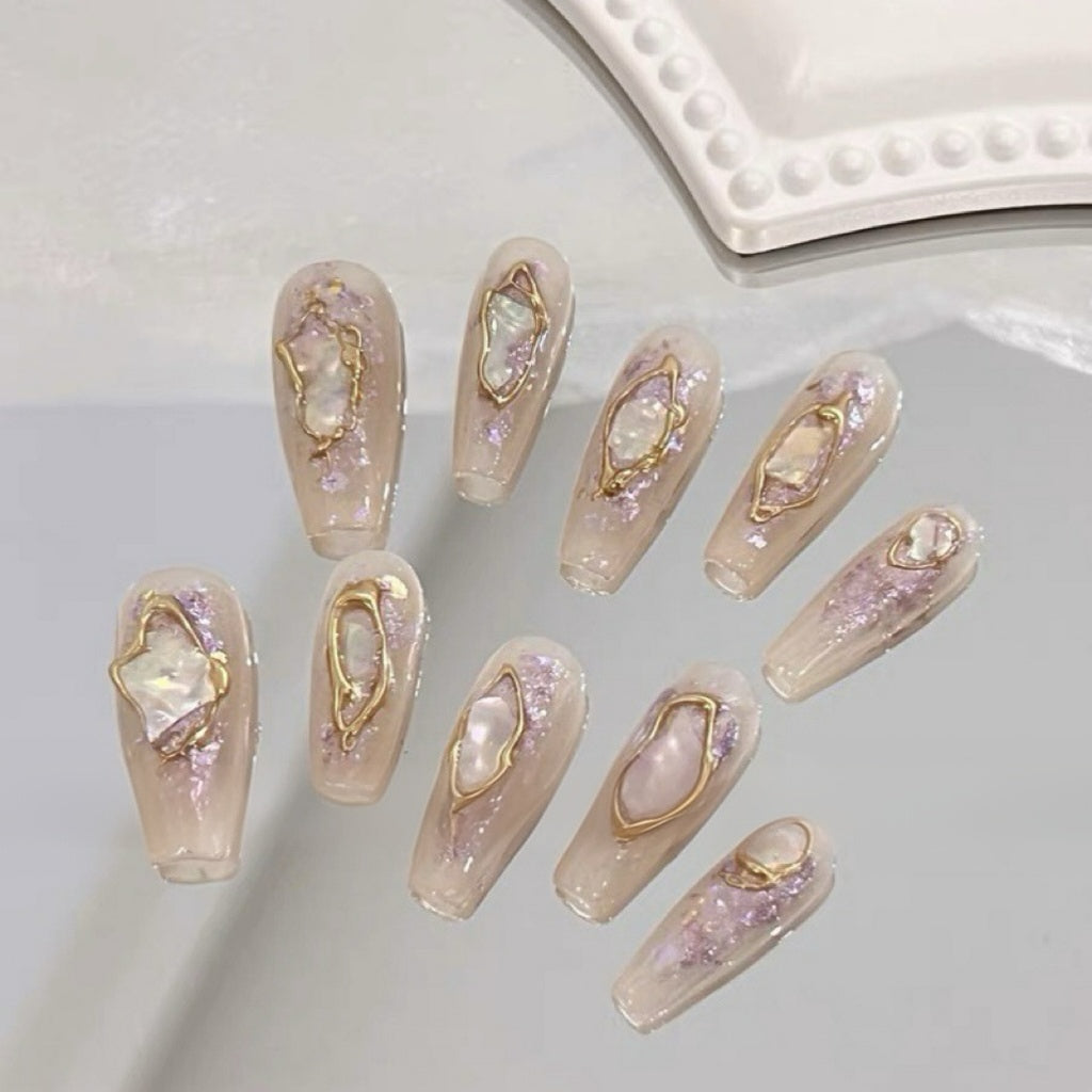 Nails 055-Mermaid girl mother-of-pearl personalised white manicure
