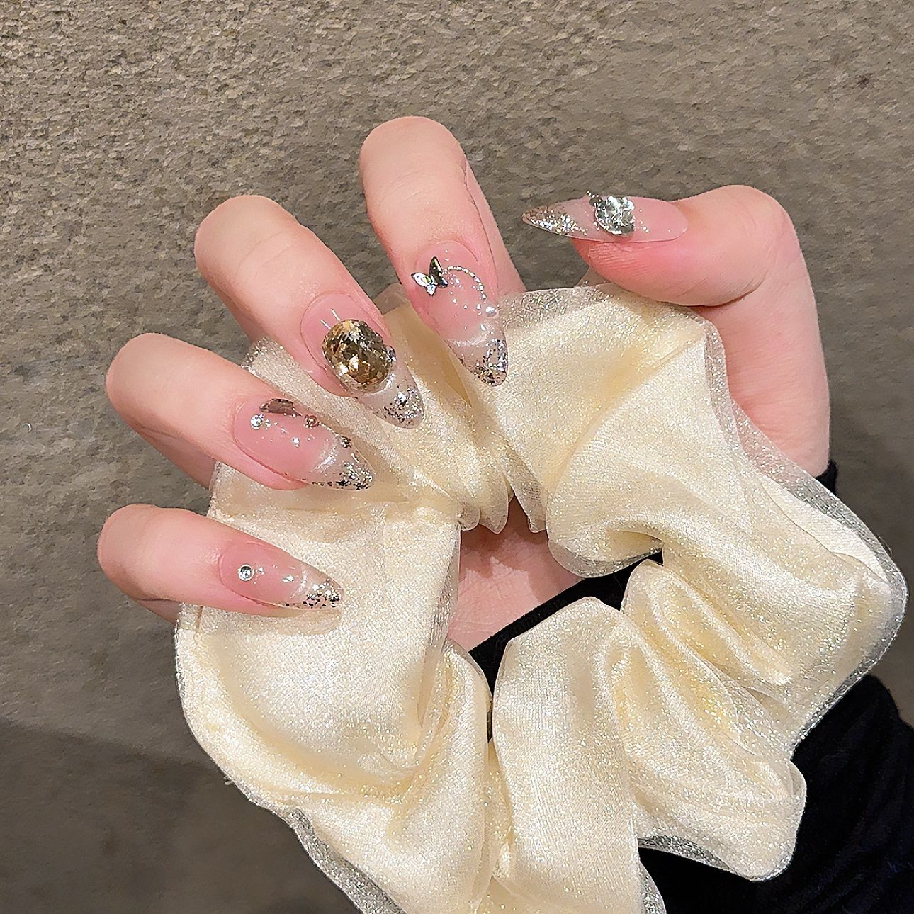 Nails 028-Elizabethan Coffee Rhinestone Nail Art