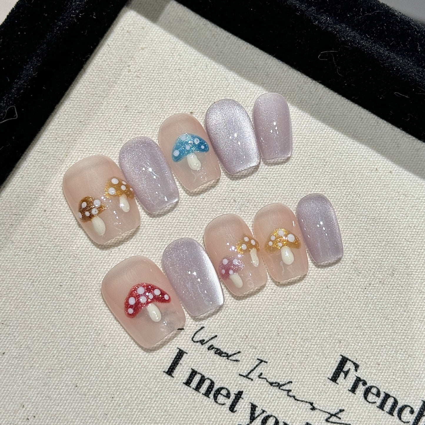 Nails 125-French Crystals Mushroom Nail Art
