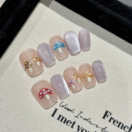 Nails 125-French Crystals Mushroom Nail Art