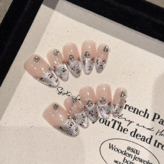 Nails 098-Spice Girls Leopard Print Cat Eye Gradient Nail Art