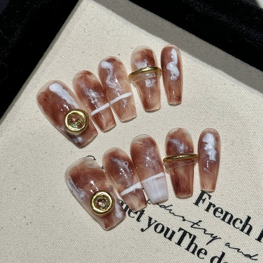 Nails 126-Coffee and Milk Halo Nail Art