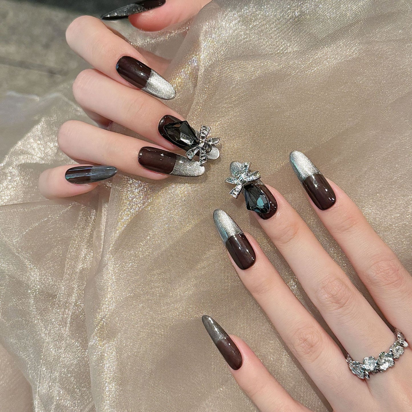 Nails 032-Frozen War Song Cyberpunk Dark Black Nail Art