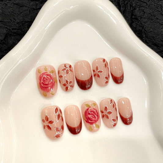 Nails 227-Berlin Mist Watercolour Romantic Halo Rose Manicure