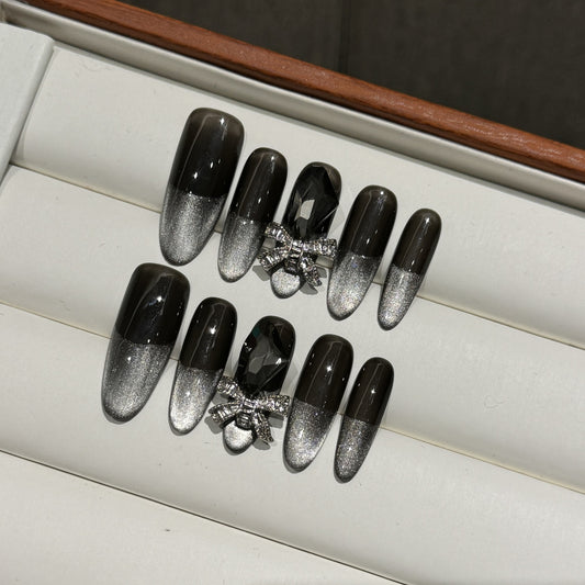 Nails 032-Frozen War Song Cyberpunk Dark Black Nail Art