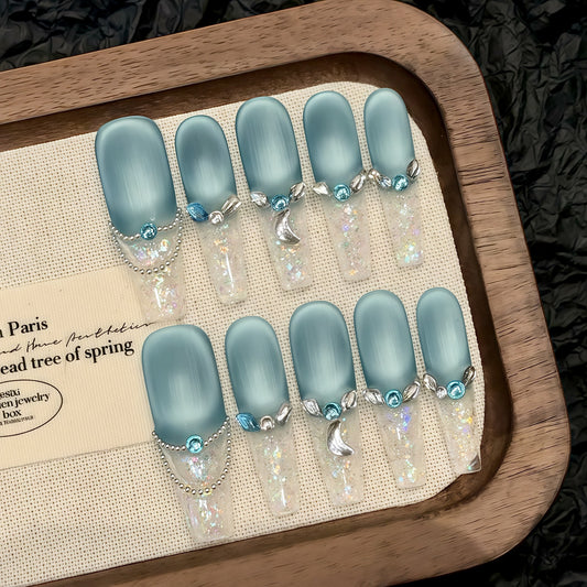 Nails 315-Ocean Voices Frosted Cat Eye Whitening Manicure
