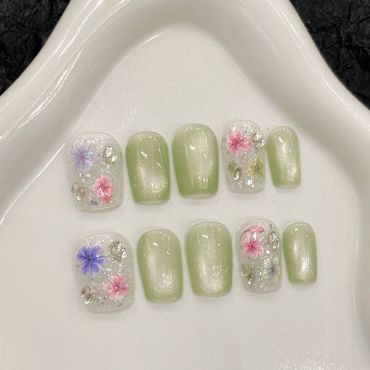 Nails 210-Ice Translucent Dry Flower Cat Eye Whitening Nail Art