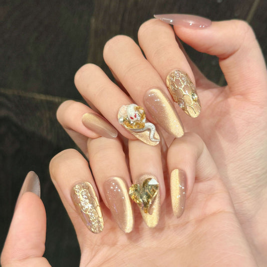 Nails 199-Spiritual Mystery Ice Translucent Pink Cat Eye Nail Art