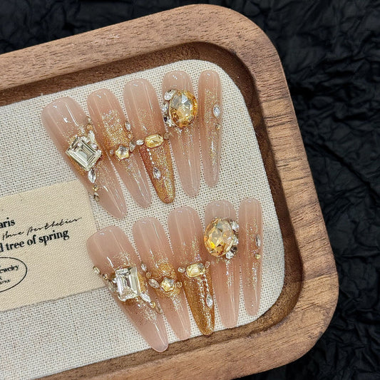 Nails 052-Waltz Orange Tone Glass Bead Cat Eye Nail Art