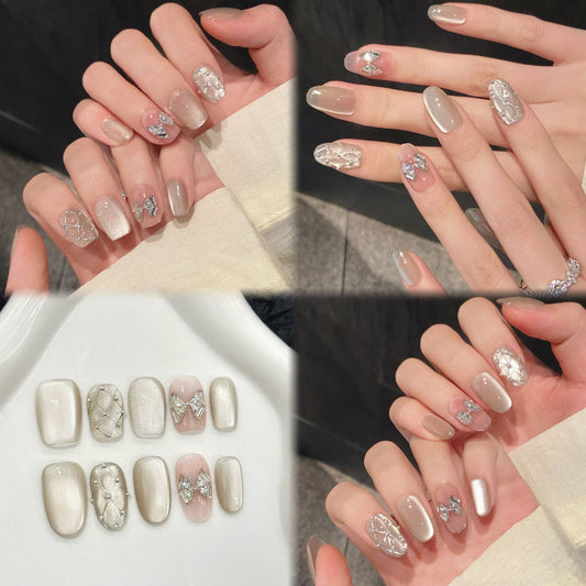 Nails 012-Lilac Cat Eye Zirconia Whitening Nail Art