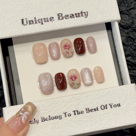 Nails 319-Rose Language Hand Painted Nail Art
