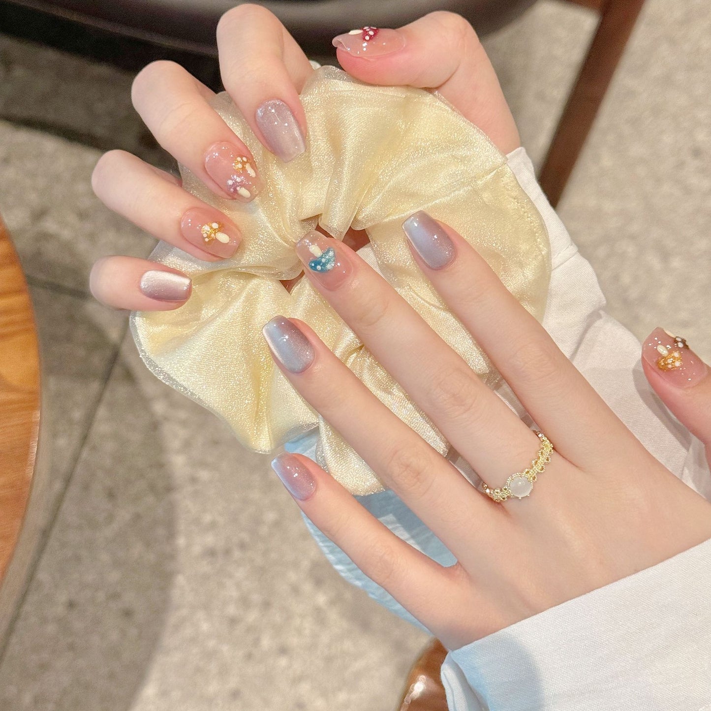 Nails 125-French Crystals Mushroom Nail Art