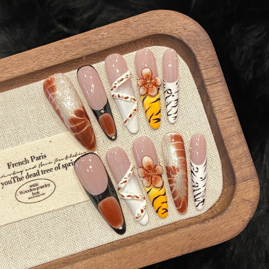 Nails 318-Fierce Tiger and Plum Leopard Nail Art