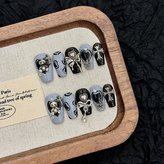 Nails 270-Sea Salt Bear Sweet Cool Hottie Metallic Hand Painted Nail Art